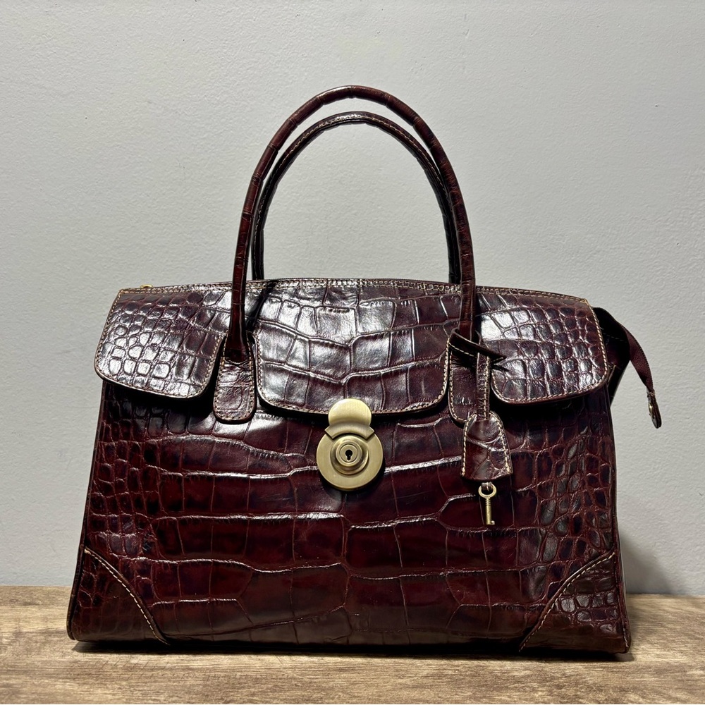 Michael Rome Croc Embossed Leather Satchel - Picture 3 of 11